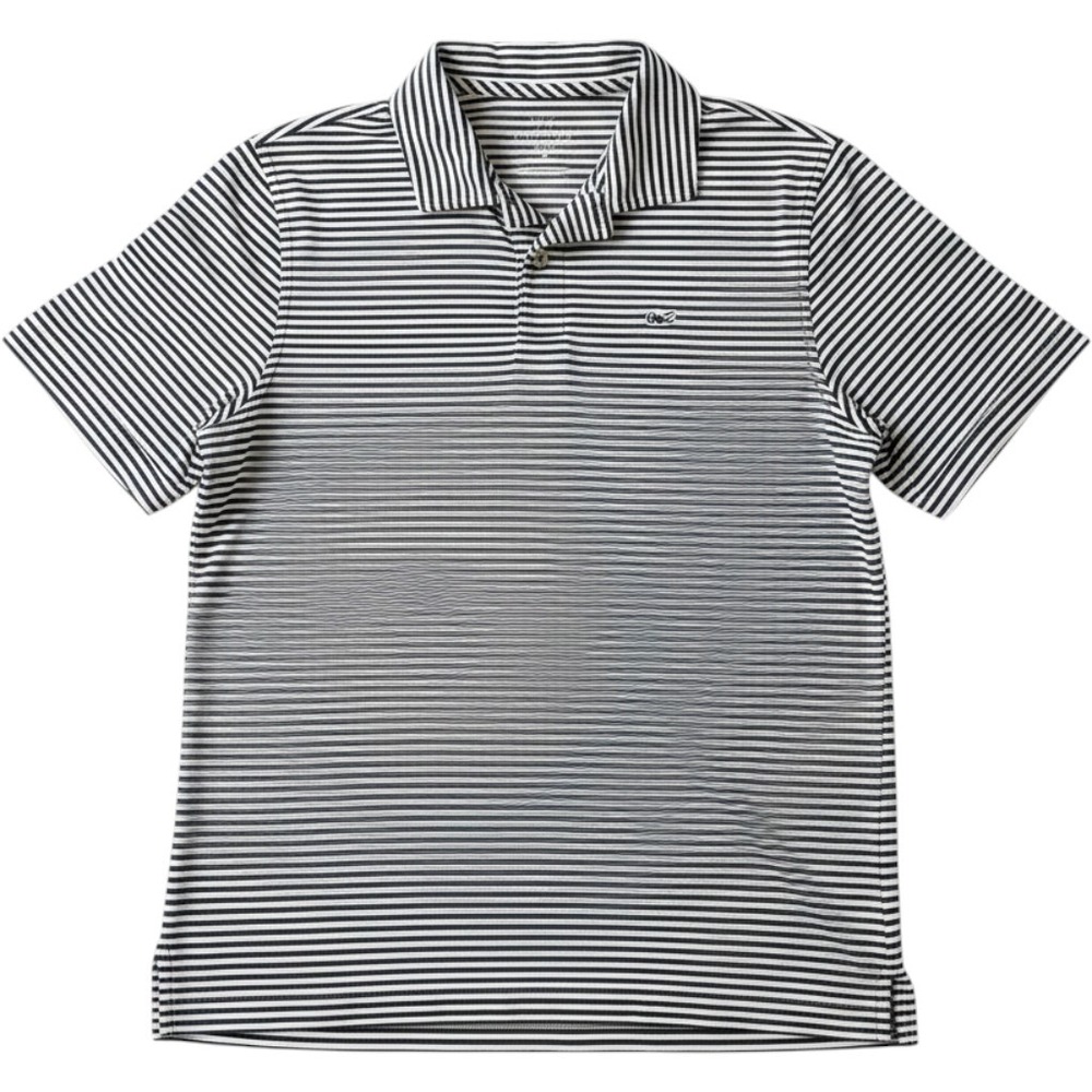 Vineyard Vines Polo Shirt Kids XL 18 Blue White Striped Performance Whale Logo